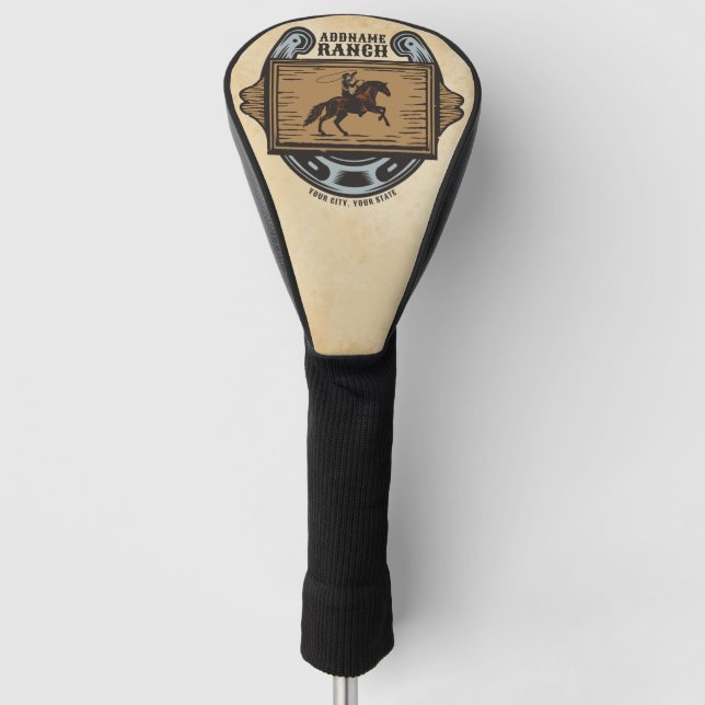 Roping Cowboy ADD NAME Western Family Horse Ranch Golf Head Cover (Front)