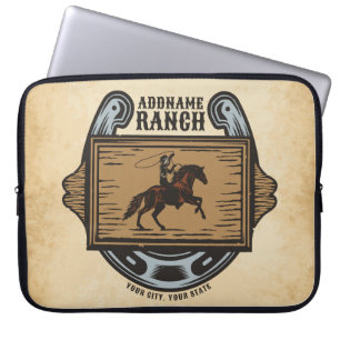 Roping Cowboy ADD NAME Western Family Horse Ranch Laptop Sleeve