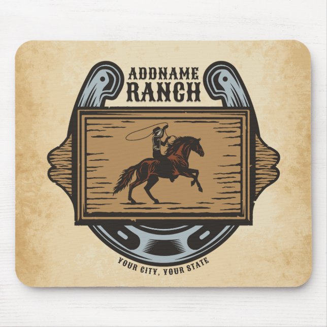 Roping Cowboy ADD NAME Western Family Horse Ranch Mouse Pad (Front)