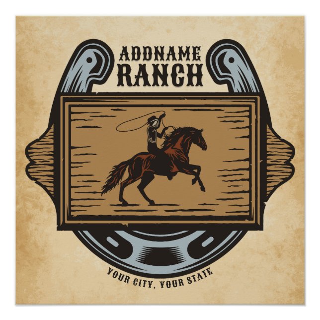 Roping Cowboy ADD NAME Western Family Horse Ranch Poster (Front)