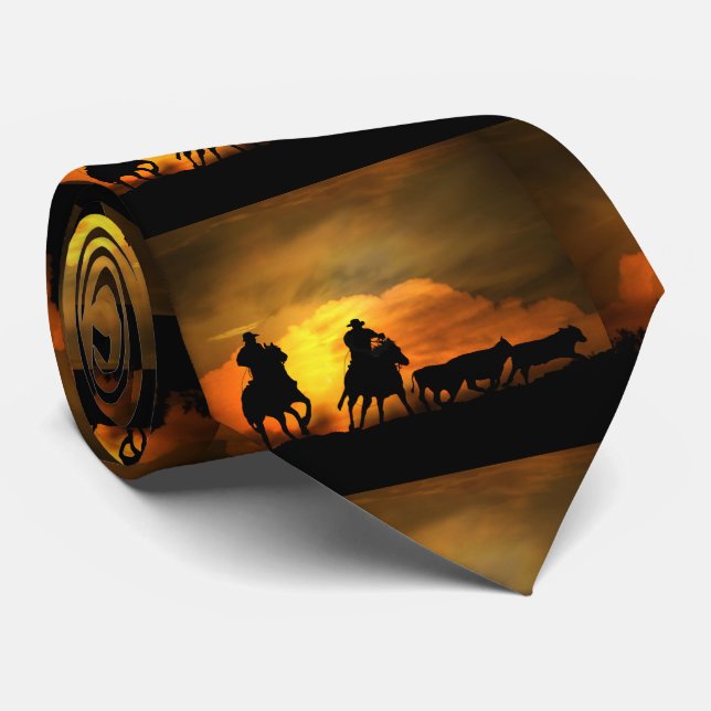 Roping Cowboys Roundup Steers Country Western Tie (Rolled)