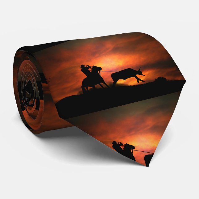 Roping Horse And Cowboy Country Western Tie (Rolled)
