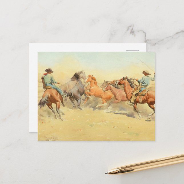 Roping Horses by Maynard Dixon Postcard (Front/Back In Situ)