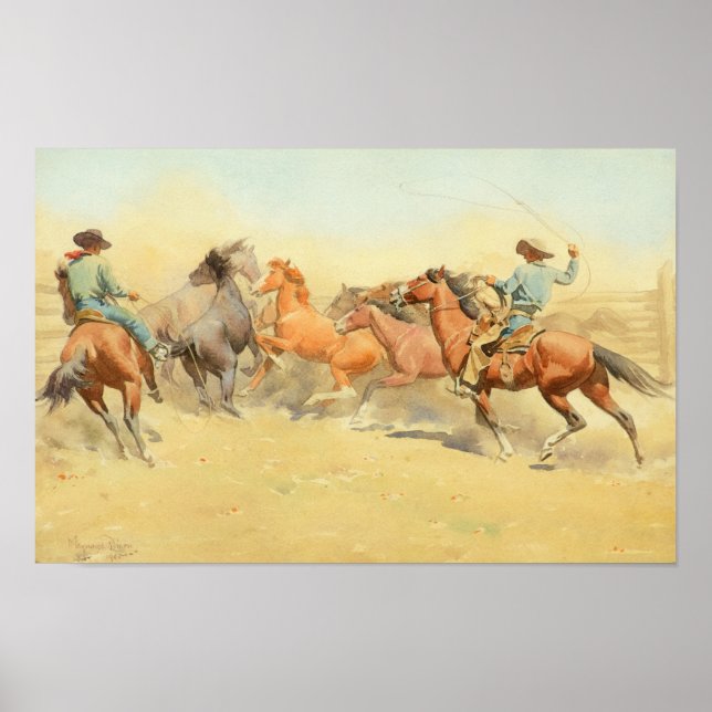 Roping Horses by Maynard Dixon Poster (Front)