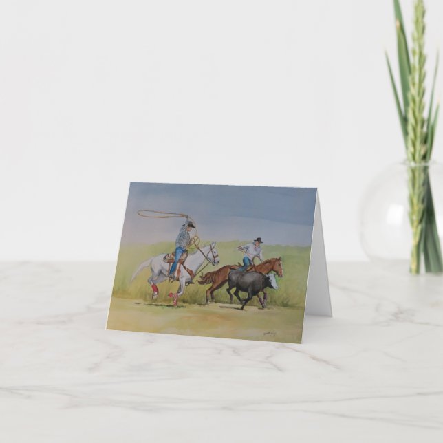 "Roping" Western Animal Art Note Card (Front)