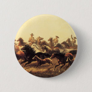 Roping Wild Horses by James Walker 6 Cm Round Badge