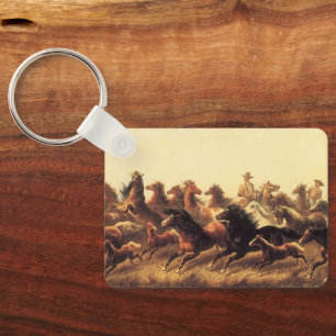Roping Wild Horses by James Walker Key Ring