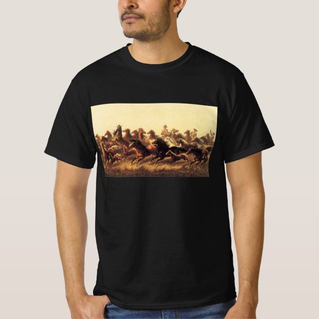 Roping Wild Horses by James Walker T-Shirt (Front)