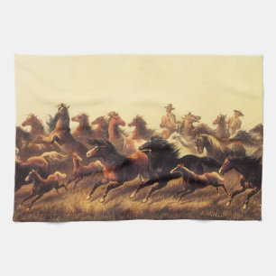 Roping Wild Horses by James Walker Tea Towel