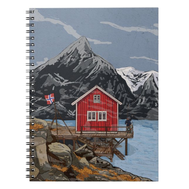 Rorbu Lofoten Bergen Norway Landscape Illustration Notebook (Front)