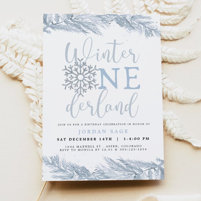 RORY Blue Winter OnderLand Pine 1st Birthday Invitation (Creator Uploaded)