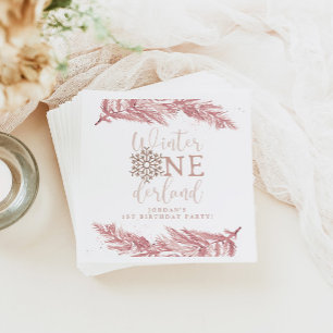 RORY Blush Winter OnderLand Pine 1st Birthday Napkin