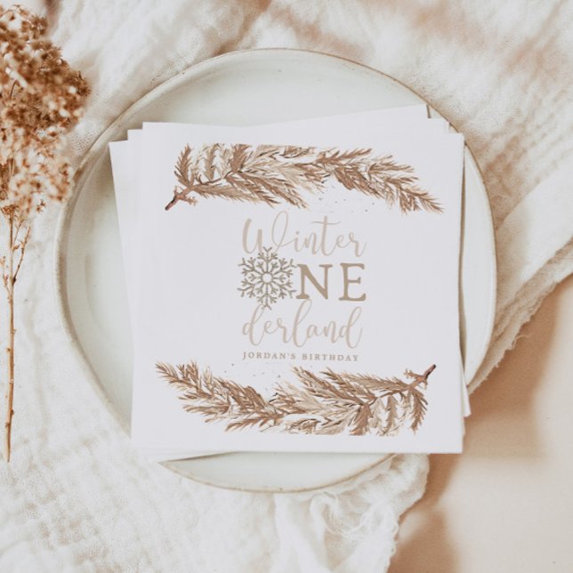 RORY Boho Beige Winter Wonderland First Birthday Napkin (Creator Uploaded)