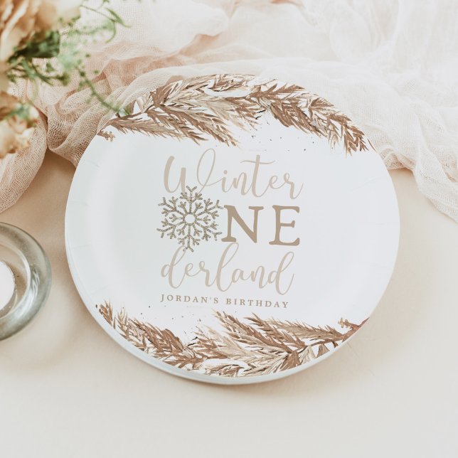 RORY Boho Beige Winter Wonderland First Birthday Paper Plate (Creator Uploaded)