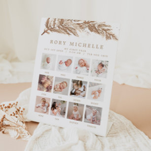 RORY Boho Beige Winter Wonderland Photo Milestone Pedestal Sign