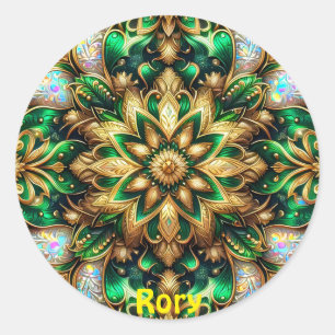 RORY ~ SHINY Green and Gold Christmas ~ Classic Round Sticker