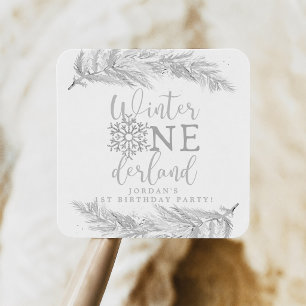 RORY Silver Winter OnderLand 1st Birthday Party Square Sticker