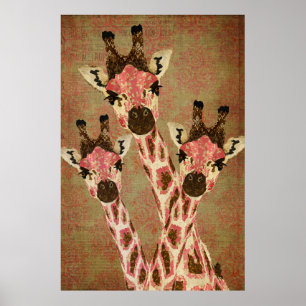 Rosa & Copper Giraffes  Art Poster