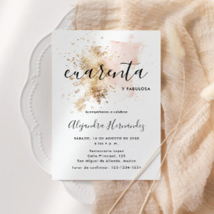 Rosa Cuarenta y Fabulosa Cumpleaños Invitation