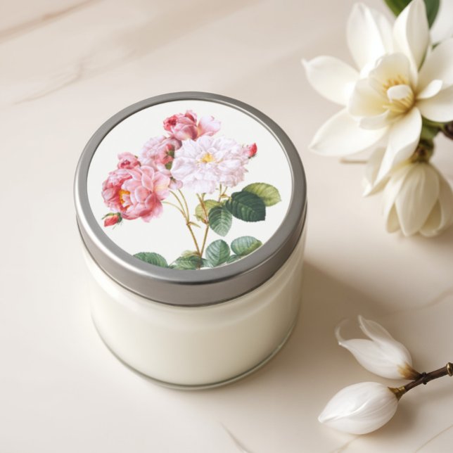 Rosa Damascena, Vintage floral Classic Round Sticker (Creator Uploaded)