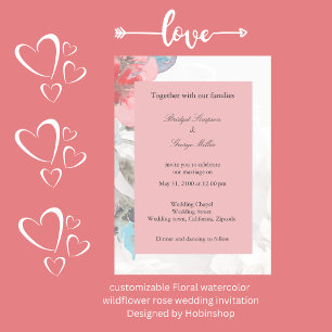 rosa elegant Floral watercolor rose wedding Invitation