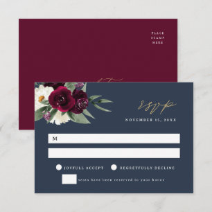 ROSA Elegant Navy & Burgundy Wedding RSVP Card