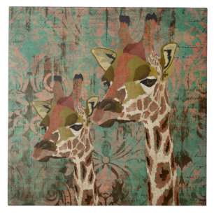 Rosa Giraffes Damask Tile