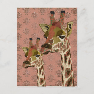 Rosa Giraffes Glitzy Postcard