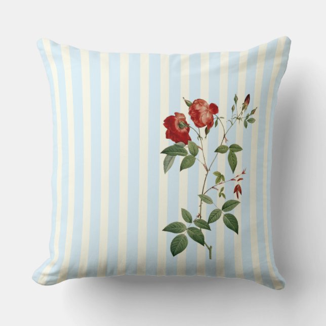 Rosa indica ivory & blue strip  cushion (Front)