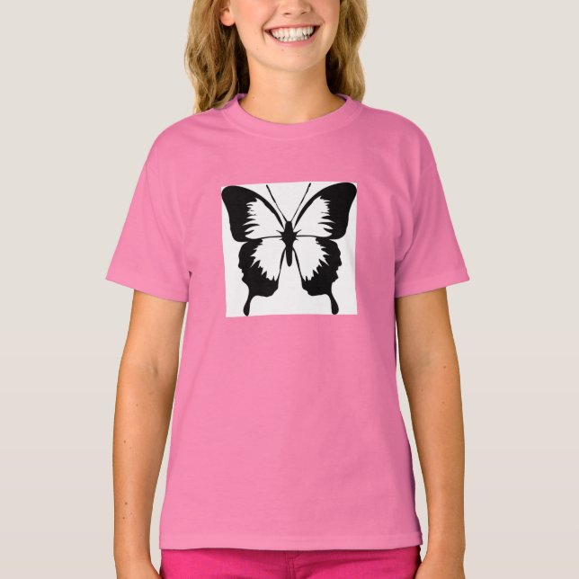 Rosa Mädchen T-shirt mit Schmetterling (Front)