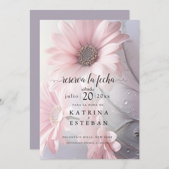 rosa margarita floral guardar la fecha save the date (Front/Back)