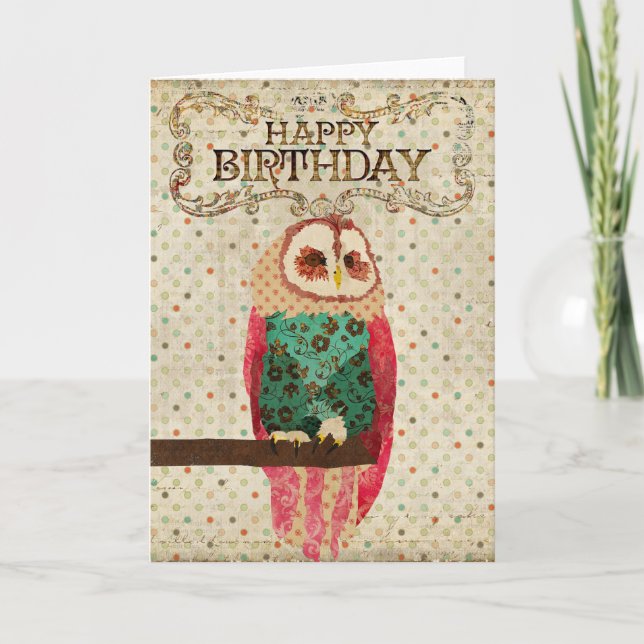 Rosa Owl Birthday  Card (Front)