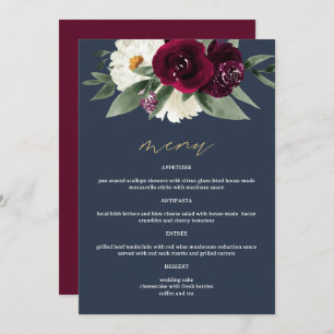 ROSA Rich Burgundy Floral Navy Blue 5x7" Menu