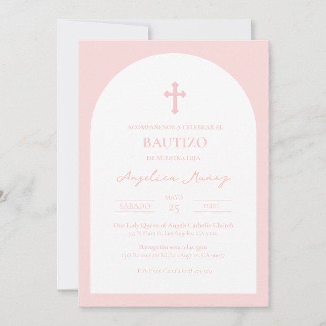 Rosa Simple Bautizo Invitación Baptism Invitation (Front)