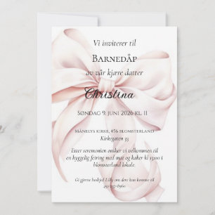 Rosa Sløyfe Barnedåp Invitasjon Invitation