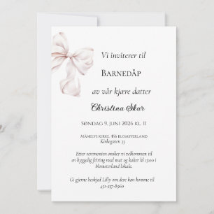 Rosa Sløyfe Dåpsinvitasjon Invitation