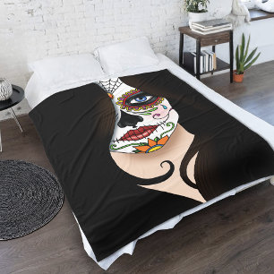 Rosa Sugar Skull Portait Fleece Blanket