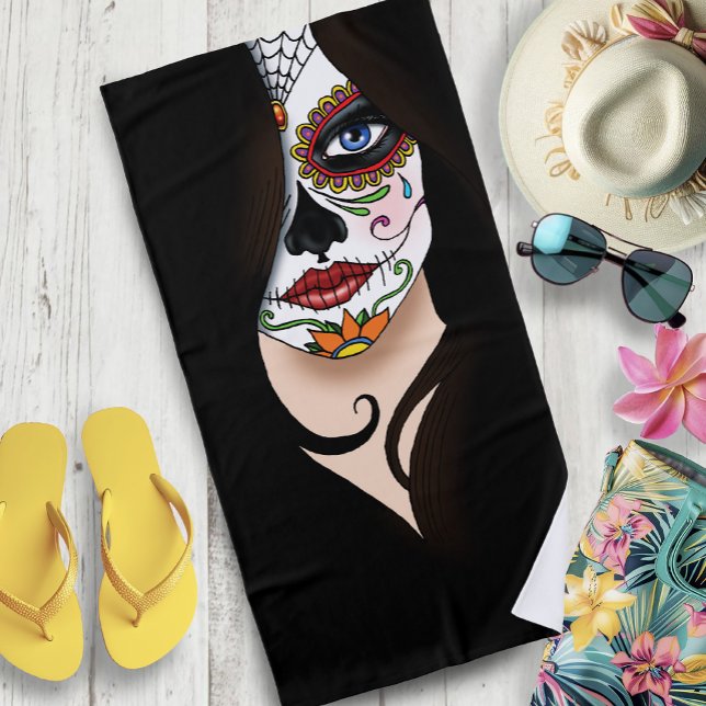 Rosa Sugar Skull Portrait Beach Towel (Creator Uploaded)