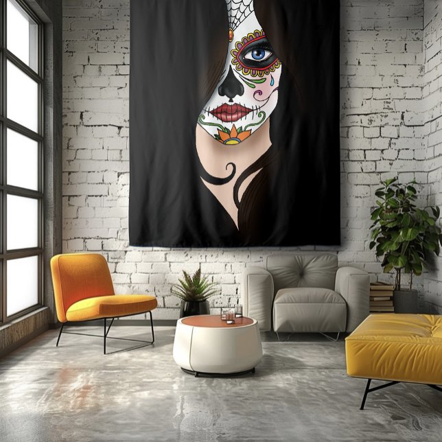 Rosa Sugar Skull Portrait Tapestry (Creator Uploaded)