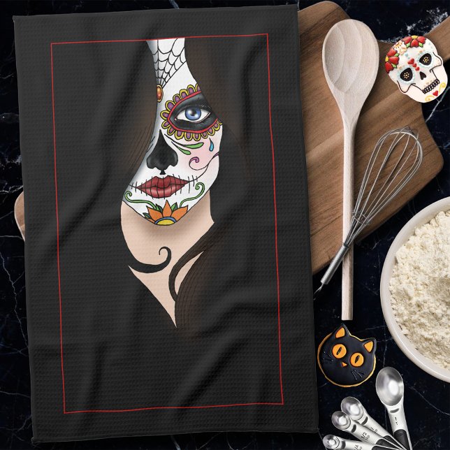 Rosa Sugar Skull Portrait Tea Towel (Creator Uploaded)