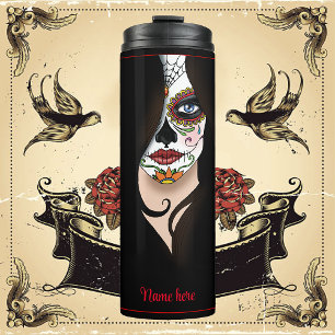 Rosa Sugar Skull Portrait Thermal Tumbler