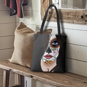 Rosa Sugar Skull Portrait Tote Bag