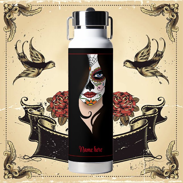Rosa Sugar Skull Portrait Water Bottle (Creator Uploaded)