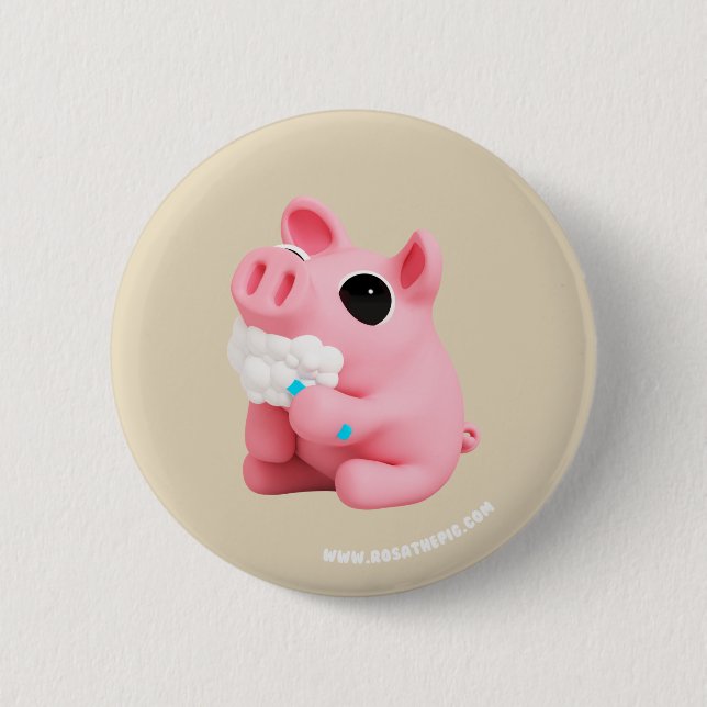 Rosa the Pig Tooth Brushing 6 Cm Round Badge (Front)