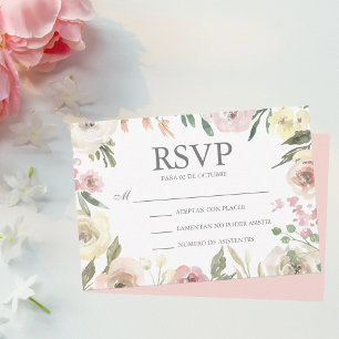 Rosado Flores Boda Spanish Wedding RSVP Card