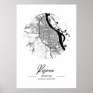 Rosario - Argentina Black Water City Map Poster