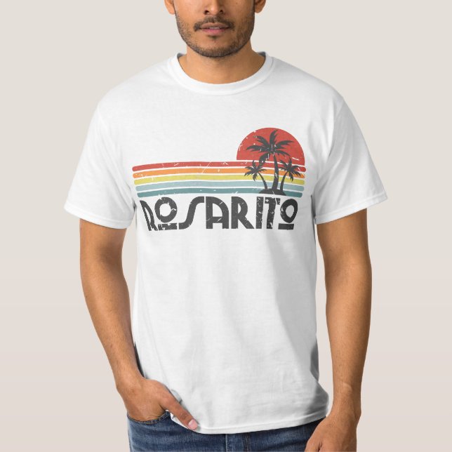 Rosarito Mexico - Mexican Beach Retro Sunset Vinta T-Shirt (Front)