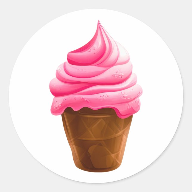 Rosarò Gelatino Pink Swirl Ice Cream Cone Classic Round Sticker (Front)