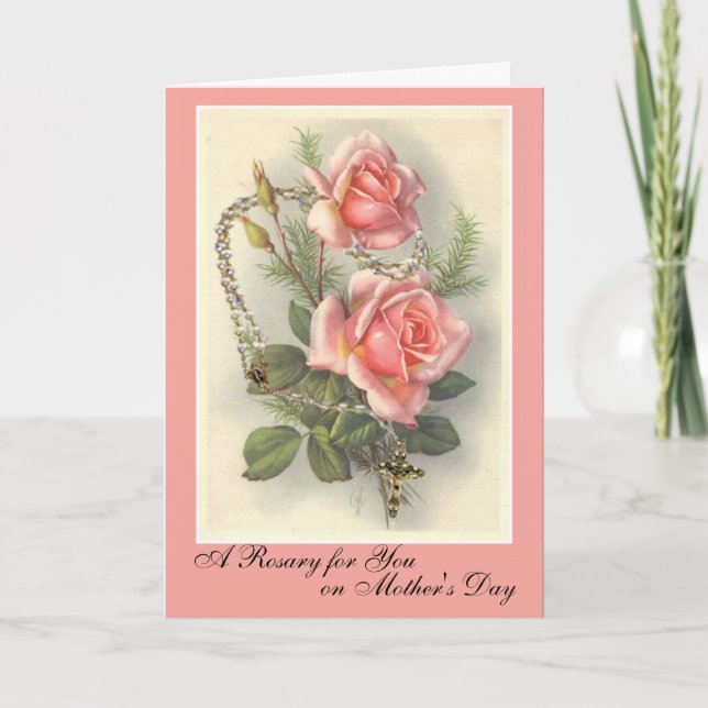 Rosary Card for Mother on Mother's Day Pink Roses (Front)