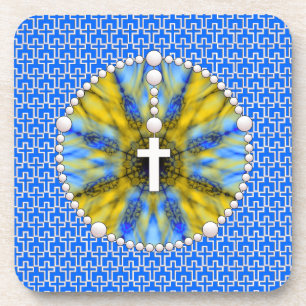 Rosary Dream Catcher Blue & Yellow Coaster
